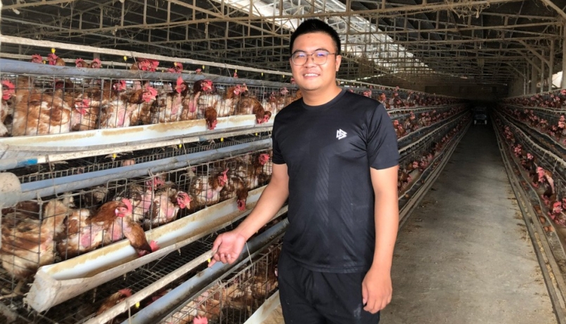 Vũ Xuân Quý bên trang trại gà của gia đình
