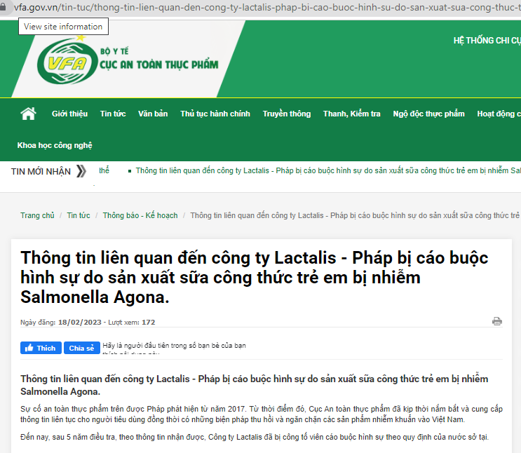 Sữa công thức Lactalis có chứa salmonella của Pháp