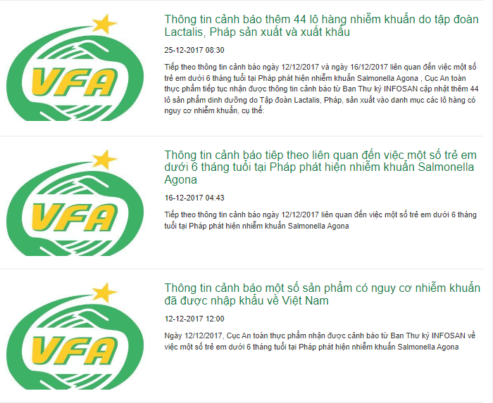 Sữa công thức Lactalis có chứa salmonella của Pháp