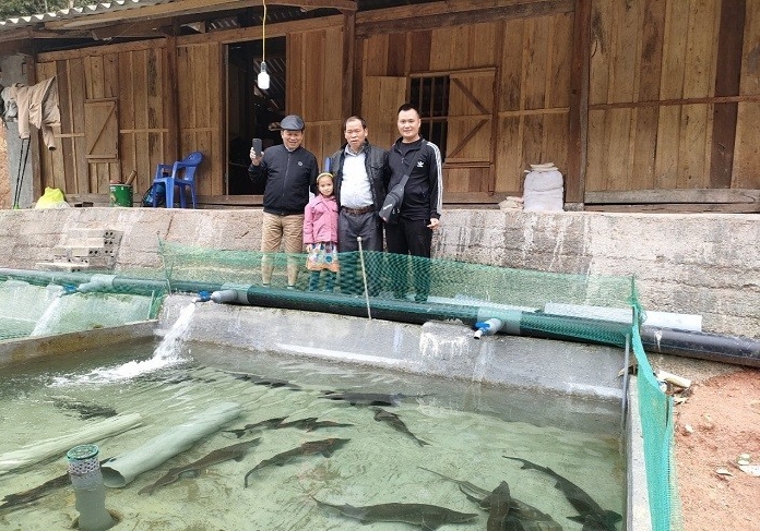 Một ao nuôi cá tầm của gia đình ông Triệu Chàn Loàng