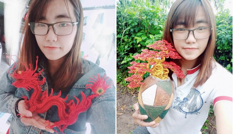 Thật chụp ảnh bên tác phẩm tạo hình từ dây đồng. Thật chụp ảnh bên tác phẩm tạo hình từ dây đồng.