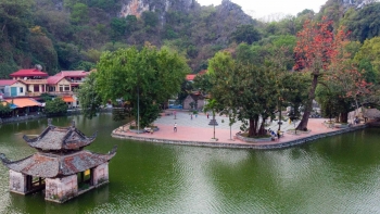 Những cây gạo cổ thụ chùa Thầy đỏ rực sắc hoa, cửa thiền linh thiêng mà thơ mộng