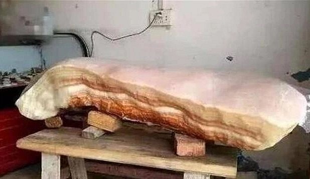 Tảng thịt lợn khổng lồ bằng đá được nông dân nhặt được ở trong rừng. 