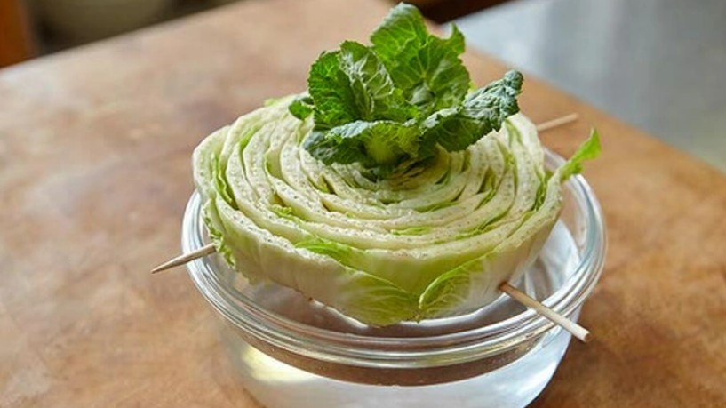 Những loại rau bẹ xanh cắm gốc trong bình nước sẽ có rau ăn quanh năm