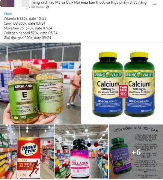 Thực phẩm chức năng xách tay được quảng cáo rầm rộ (ảnh chụp màn hình).