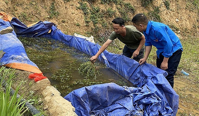 Người dân tạo các bể chứa nước ở đầu nguồn nước, gần ruộng bậc thang để cho cá chép đẻ, từ đây cung cấp cá chép giống để nuôi trong ruộng bậc thang. Người dân tạo các bể chứa nước ở đầu nguồn nước, gần ruộng bậc thang để cho cá chép đẻ, từ đây cung cấp cá chép giống để nuôi trong ruộng bậc thang.