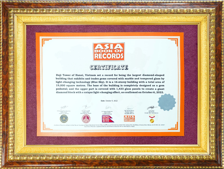 DOJI TOWER vinh dự đón nhận giải thưởng Tòa Nhà Hình Viên Kim Cương Lớn Nhất Châu Á Năm 2022