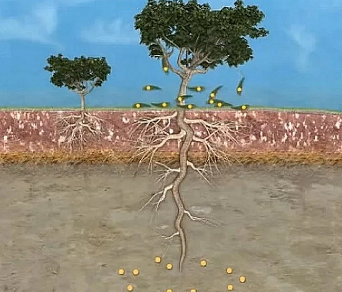 Cơ chế hút vàng lên lá của cây bạch đàn.