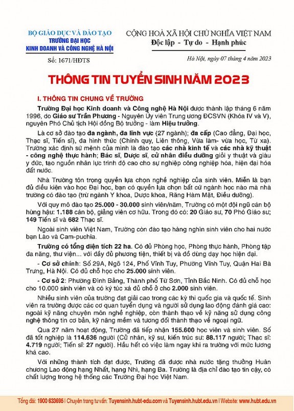 Đại học KD&CN Hà Nội tăng hơn 1.000 chỉ tiêu tuyển sinh hệ chính quy cho năm 2023