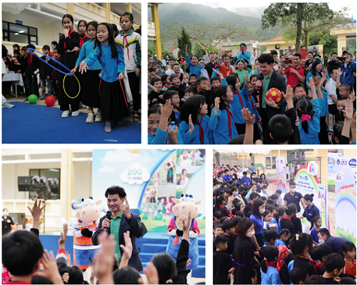 Tại sự kiện, các em nhỏ được giao lưu cùng NSƯT Xuân Bắc và tham gia nhiều các trò chơi do nhãn hàng sữa Vinamilk ADM đem đến 