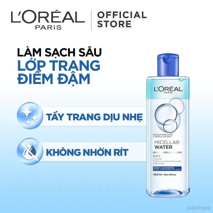 Nước Tẩy Trang L\'Oreal Micellar Water 3-in-1 Deep Cleansing Even For Sensitive Skin 