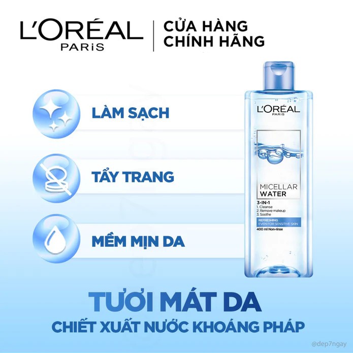 Nước Tẩy Trang L\'Oreal Micellar Water 3-in-1 Refreshing Even For Sensitive 