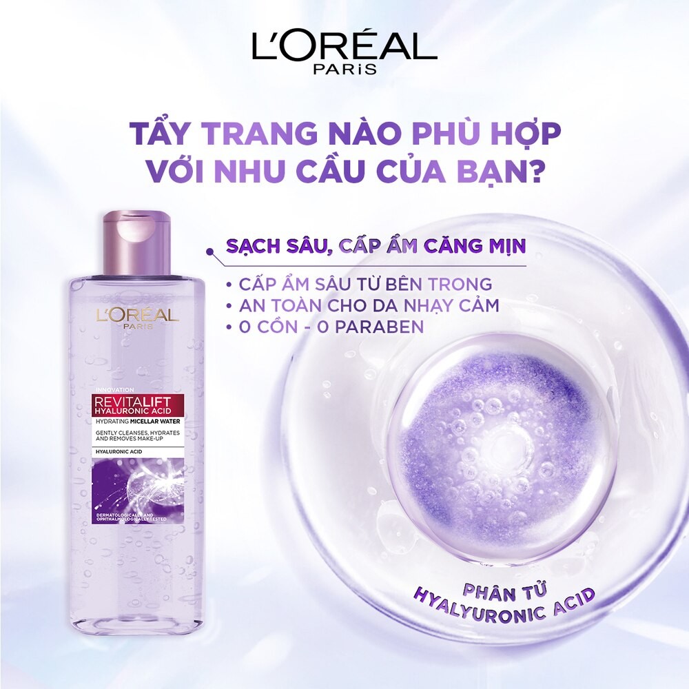 Nước Tẩy Trang L\'Oreal Paris Revitalift Hyaluronic Acid Hydrating Micellar Water