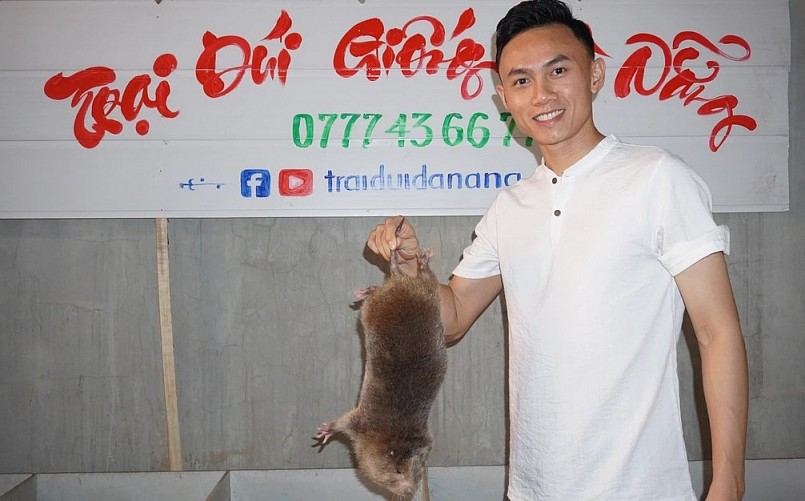 Anh Đỗ Đạt đang khởi nghiệp khá hiệu quả với mô hình nuôi dúi ở xã Hòa Ninh.