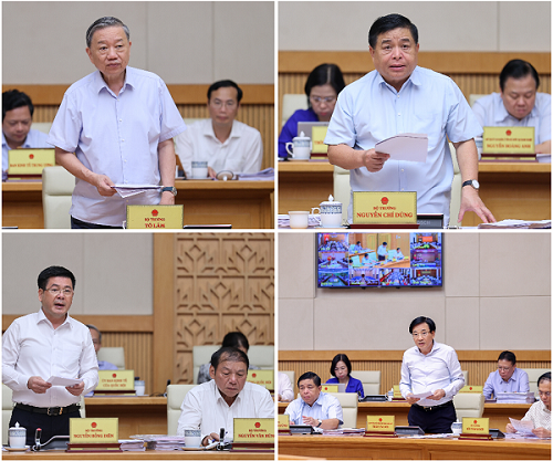 Các đại biểu tập trung thảo luận, đánh giá tình hình kinh tế - xã hội tháng 6 và 6 tháng đầu năm 2023. Ảnh: VGP