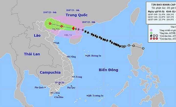 Lúc 4h ngày 18/7, bão số 1 giật cấp 14, cách Móng Cái khoảng 140 km