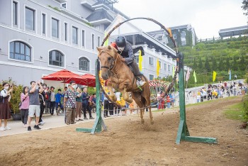 Trình diễn phi ngựa vượt chướng ngại vật, xuyên vòng lửa ở Fansipan