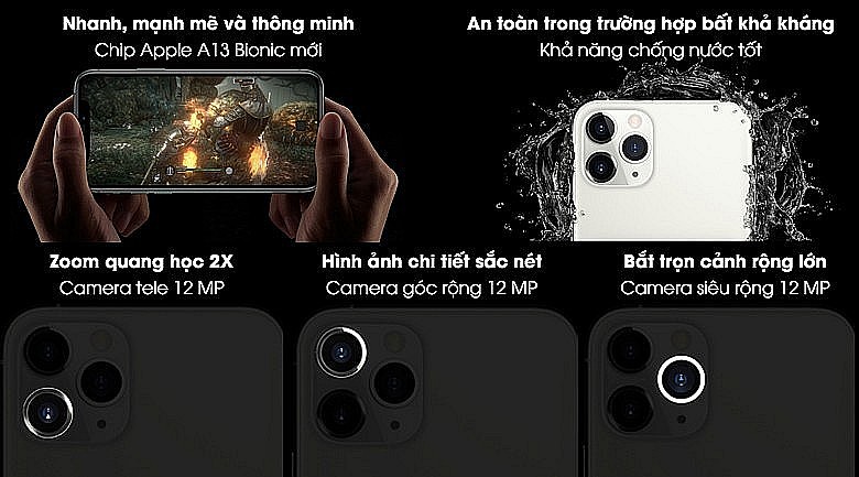 iPhone 11 Pro là chiếc iPhone đầu tiên có tới 3 camera, sở hữu tính năng chụp đêm hay chụp ảnh với góc siêu rộng. iPhone 11 Pro là chiếc iPhone đầu tiên có tới 3 camera, sở hữu tính năng chụp đêm hay chụp ảnh với góc siêu rộng.