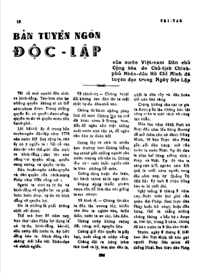 Bản Tuyên ngôn độc lập của nước Việt Nam Dân chủ cộng hòa Bản Tuyên ngôn độc lập của nước Việt Nam Dân chủ cộng hòa
