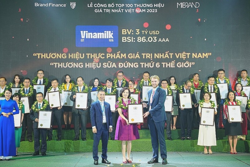 Bà Bùi Thị Hương, Giám đốc Điều hành Nhân sự - Hành chính - Đối ngoại, đại diện Vinamilk đón nhận các chứng nhận từ Brand Finance (Ảnh: Mibrand) Bà Bùi Thị Hương, Giám đốc Điều hành Nhân sự - Hành chính - Đối ngoại, đại diện Vinamilk đón nhận các chứng nhận từ Brand Finance (Ảnh: Mibrand)