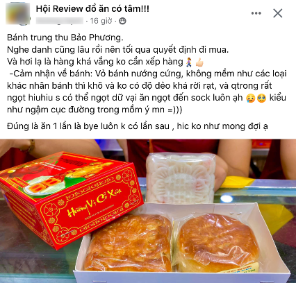 Bánh Trung thu Bảo Phương bị chê cứng và quá ngọt (Ảnh chụp màn hình, nguồn: Hội Review đồ ăn có tâm!!!)