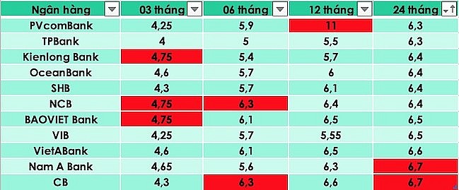 Tổng hợp các ngân hàng có lãi suất cao nhất thị trường hiện nay. Đồ hoạ Trà My