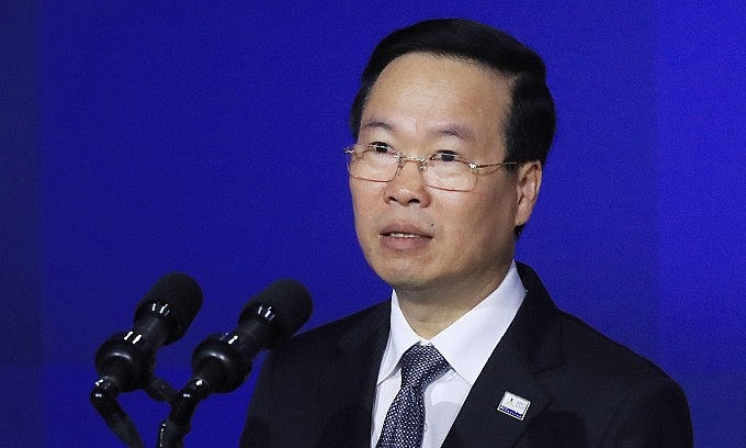 Chủ tịch nước Võ Văn Thưởng phát biểu tại cuộc gặp. Ảnh TTXVN