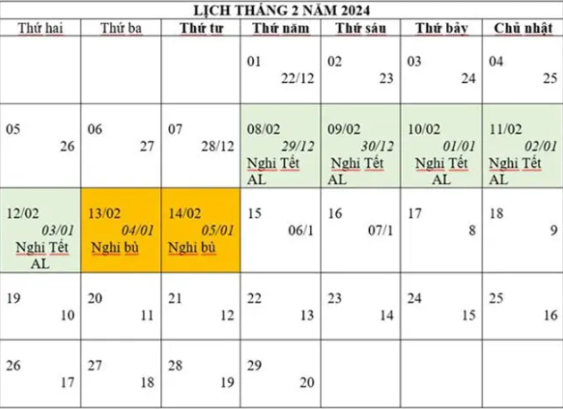 Lịch nghỉ Tết Nguyên đán 2024. Ảnh: Chinhphu.vn Lịch nghỉ Tết Nguyên đán 2024. Ảnh: Chinhphu.vn