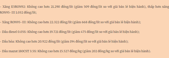 Giá xăng dầu từ chiều nay cụ thể như sau: Giá xăng dầu từ chiều nay cụ thể như sau: