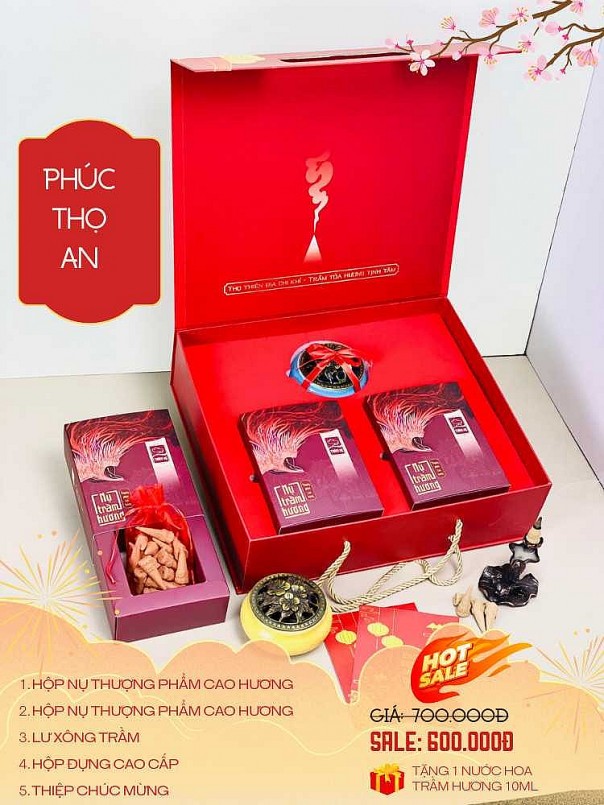 Phúc Thọ An (2 hộp Nụ Thượng phẩm Cao hương, 01 Lư xông Trầm) - Giá NY: 700K - Giá ưu đãi: 600K