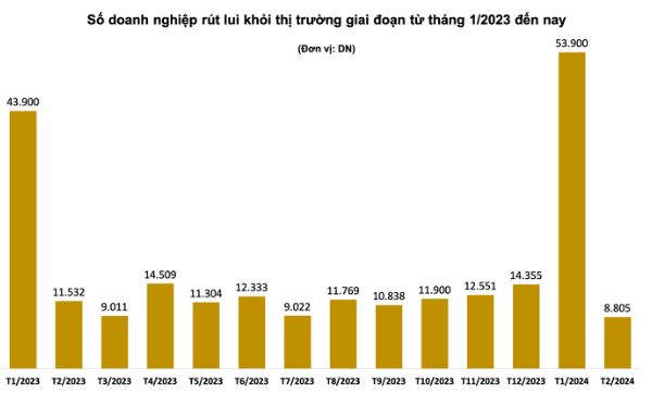 Số doanh nghiệp rút lui khỏi thị trường. (Nguồn số liệu: TCTK, Hạ An tổng hợp). Số doanh nghiệp rút lui khỏi thị trường. (Nguồn số liệu: TCTK, Hạ An tổng hợp).