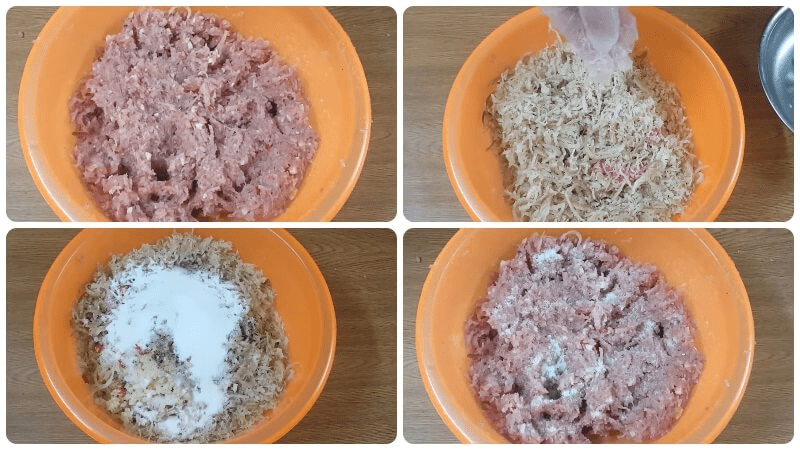 Trộn hỗn hợp thịt nem