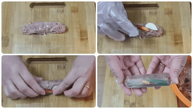 Gói nem bằng cách cuộn giấy bóng