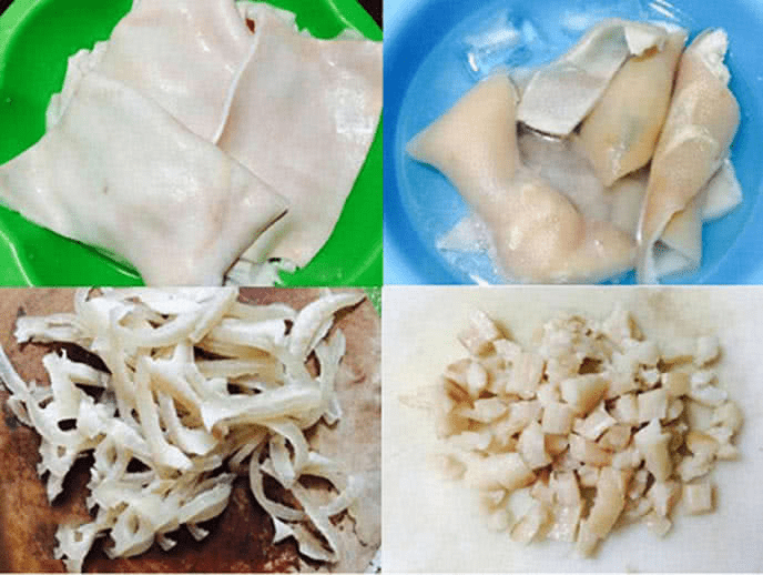 Sơ chế bì và mỡ lợn trước khi làm nem Phùng