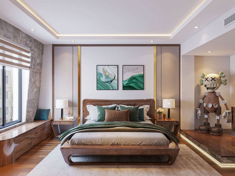 Giường ngủ mặt trời gỗ óc chó