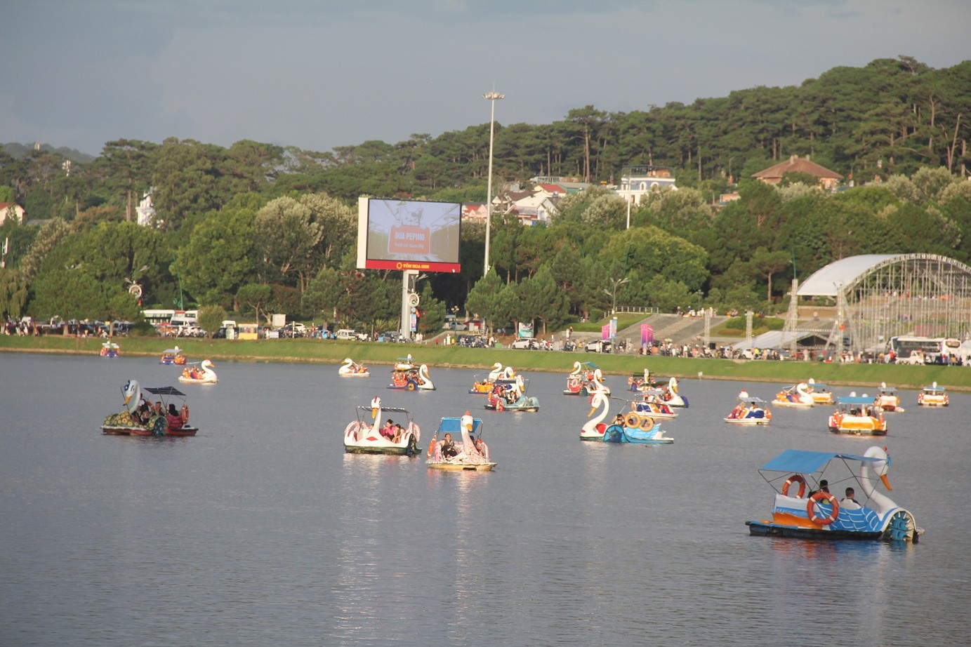 Du khách đạp vịt tại hồ Xuân Hương Đà Lạt.