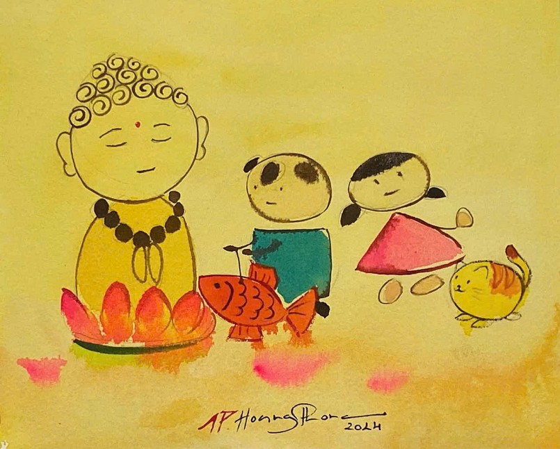 Yếu tố Thiền trong tranh của hoạ sĩ Hoàng Phong. Ảnh: Sun World Ba Den Mountain