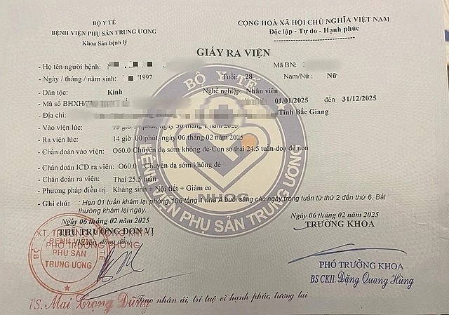 Giấy ra viện của sản phụ. Giấy ra viện của sản phụ.