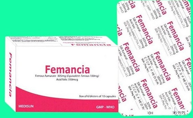 Hai lô thuốc Viên nang cứng Femancia (Sắt nguyên tố (dưới dạng Sắt fumarat 305 mg) 100 mg; Acid Folic 350 mcg) do Công ty cổ phần dược phẩm Me Di Sun sản xuất bị thu hồi lập tức trên toàn quốc.