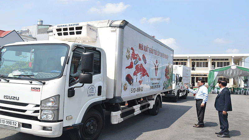 Những chiếc xe chở xoài tượng da xanh bắt đầu di chuyển xuất khẩu đi Hoa Kỳ. Những chiếc xe chở xoài tượng da xanh bắt đầu di chuyển xuất khẩu đi Hoa Kỳ.