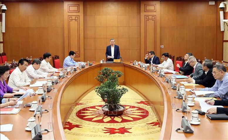 Tổng Bí thư Tô Lâm chủ trì Phiên họp lần thứ tư Tiểu ban Nhân sự Đại hội XIV của Đảng. Ảnh: TTXVN