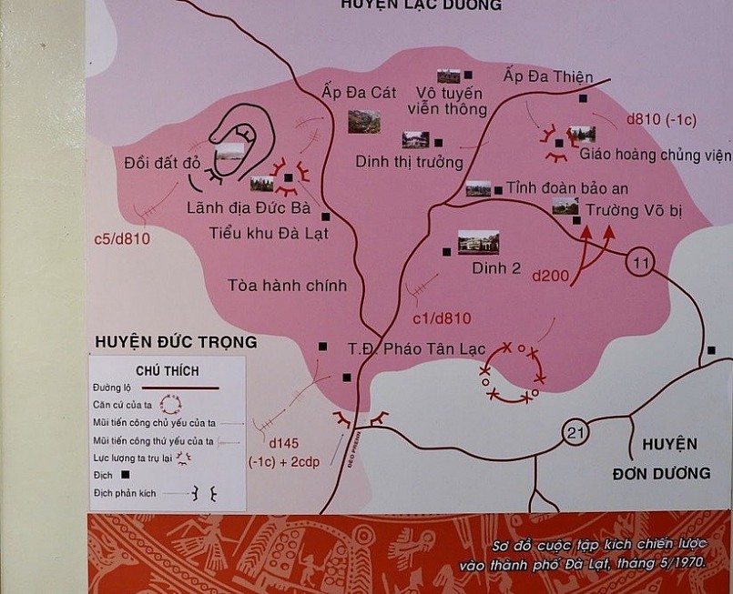 Sơ đồ cuộc tập kích chiến lược vào thành phố Đà Lạt, tháng 5/1970.