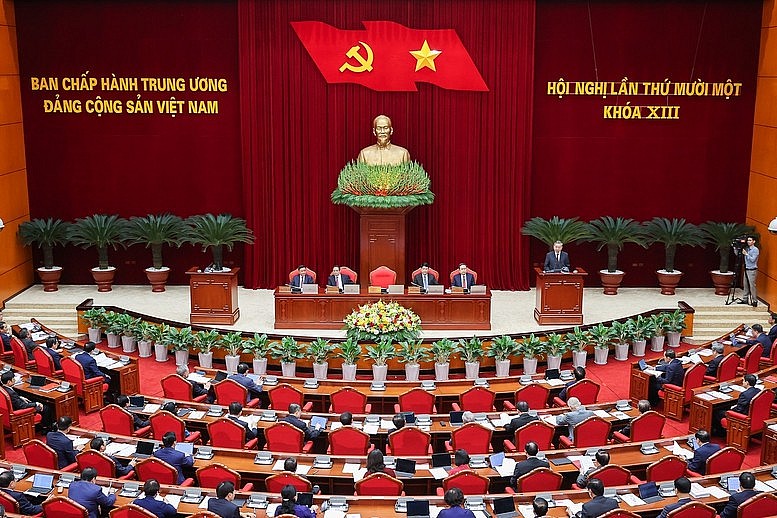 Hội nghị lần thứ 11 Ban Chấp hành Trung ương Đảng khóa XIII chính thức khai mạc vào sáng 10/4. Ảnh VGP/Nhật Bắc.