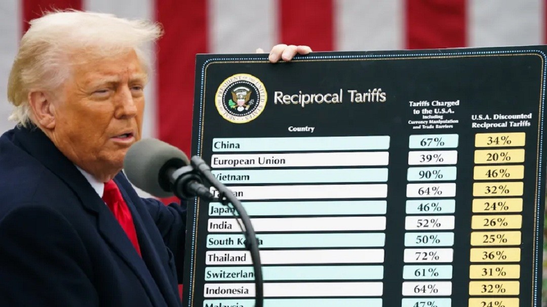 Tổng thống Mỹ Donald Trump công bố mức thuế quan mới. Ảnh: The Hill