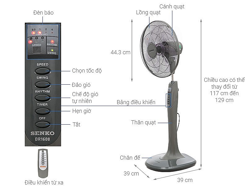 Quạt đứng Senko 7 cánh DR1608 65W 