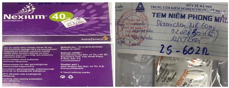 Hai trong 7 mẫu thuốc lấy tại nhà thuốc Đức Anh bị phát hiện là thuốc giả, không đủ điều kiện lưu hành. Ảnh: Cục Quản lý Dược