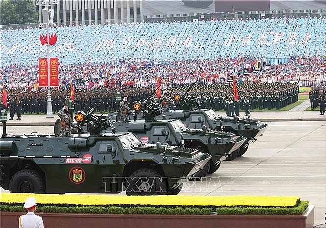 Xe thiết giáp chở quân chiến đấu bánh lốp XTC-02 do Tổng cục Công nghiệp Quốc phòng nghiên cứu và chế tạo. Ảnh: TTXVN