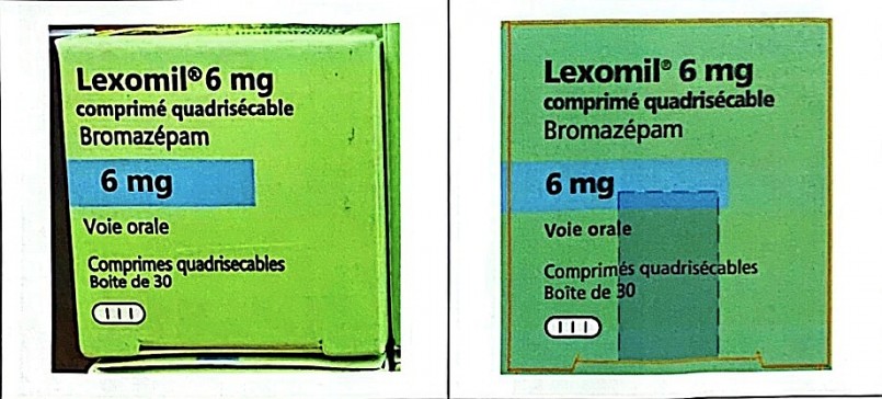Hình ảnh so sánh giữa thuốc giả (trái) và thuốc thật (phải) do nhà sản xuất cung cấp. Ảnh: Cục Quản lý Dược