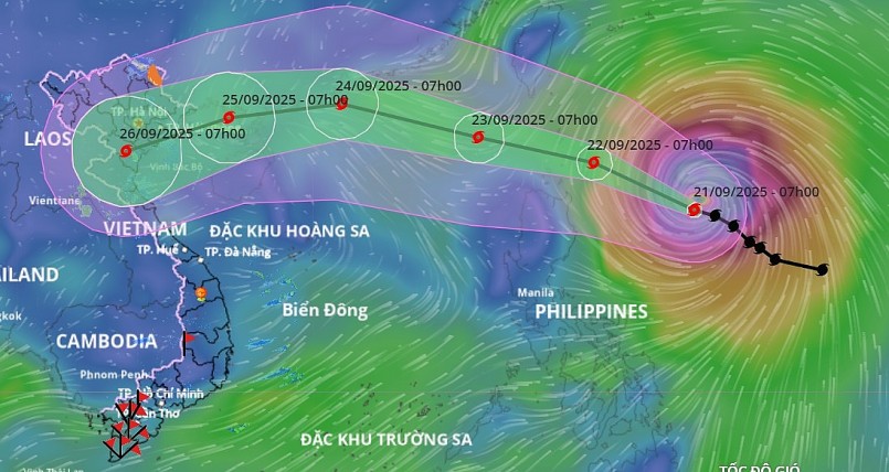 Hướng di chuyển của bão Ragasa (Ảnh: Hệ thống giám sát thiên tai).