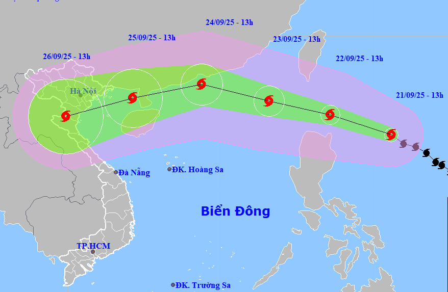 Theo Trung tâm Dự báo Khí tượng Thủy văn Quốc gia, vào lúc 13 giờ ngày 21/9, tâm bão Ragasa đang ở cách đảo Luzon (Philippines) khoảng 430 km về phía Đông.